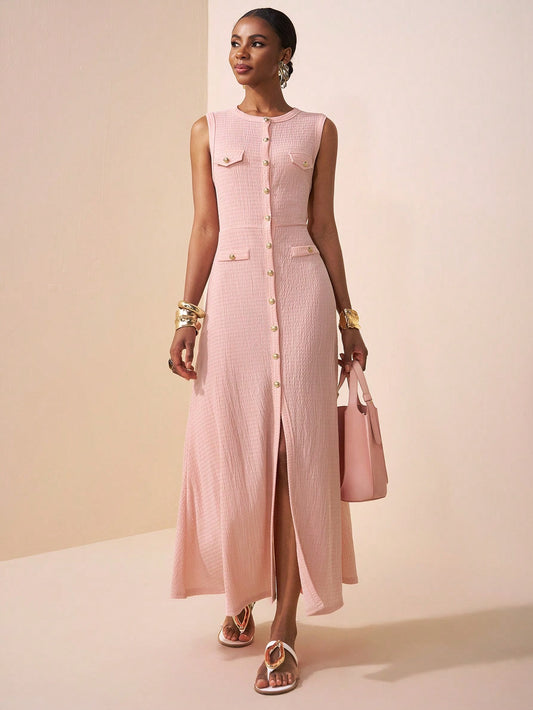 Textured Knitted Fabric Women's Long Dress