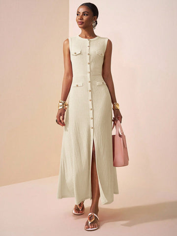 Textured Knitted Fabric Women's Long Dress