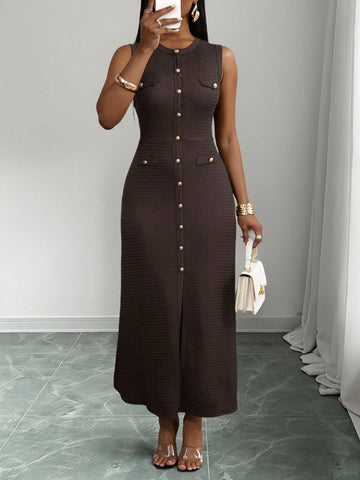 Textured Knitted Fabric Women's Long Dress