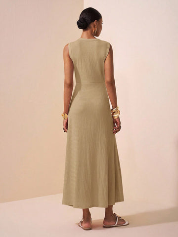 Textured Knitted Fabric Women's Long Dress