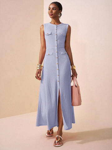 Textured Knitted Fabric Women's Long Dress