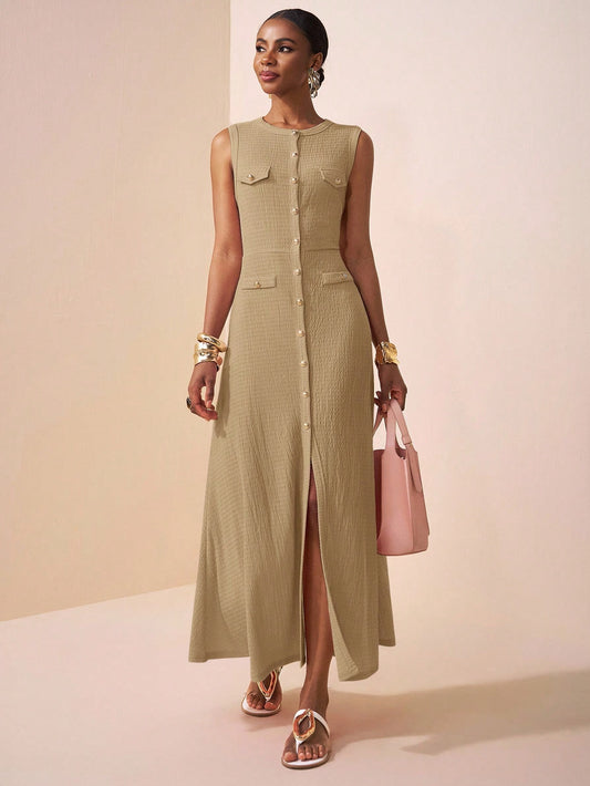 Textured Knitted Fabric Women's Long Dress