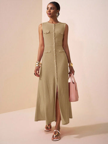 Textured Knitted Fabric Women's Long Dress