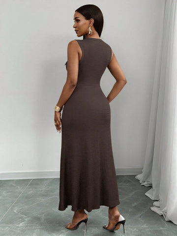 Textured Knitted Fabric Women's Long Dress