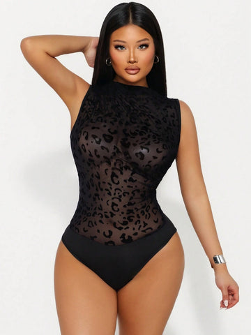 Unity Women's Stand Collar Tight-Fitting Pleated Sleeveless Bodysuit