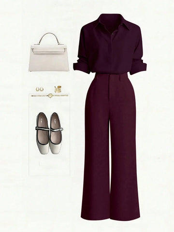 Single-Breasted Shirt & Casual Straight Leg Pants