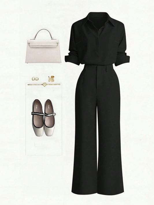 Single-Breasted Shirt & Casual Straight Leg Pants