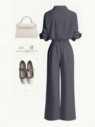 Single-Breasted Shirt & Casual Straight Leg Pants