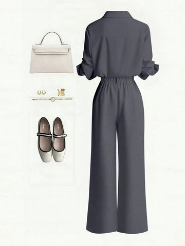 Single-Breasted Shirt & Casual Straight Leg Pants