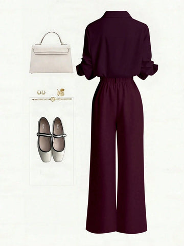 Single-Breasted Shirt & Casual Straight Leg Pants