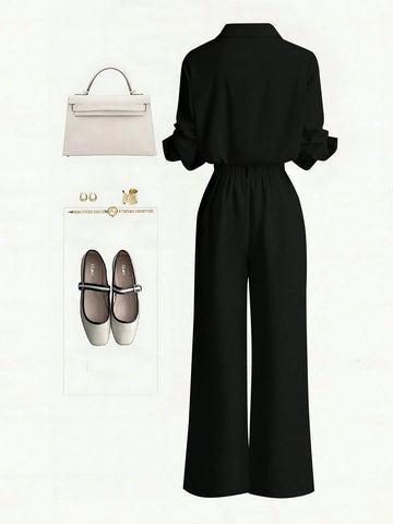 Single-Breasted Shirt & Casual Straight Leg Pants