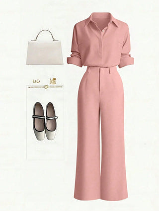 Single-Breasted Shirt & Casual Straight Leg Pants