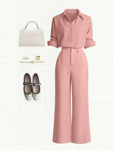 Single-Breasted Shirt & Casual Straight Leg Pants