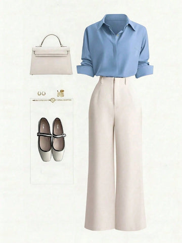 Single-Breasted Shirt & Casual Straight Leg Pants