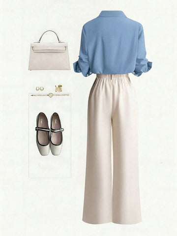 Single-Breasted Shirt & Casual Straight Leg Pants