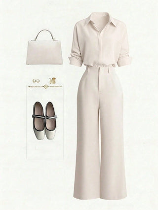 Single-Breasted Shirt & Casual Straight Leg Pants