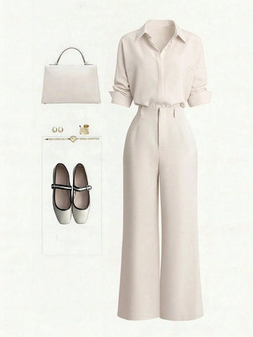 Single-Breasted Shirt & Casual Straight Leg Pants