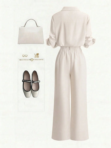 Single-Breasted Shirt & Casual Straight Leg Pants