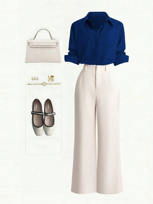 Casual Straight Leg Pants And Shirt