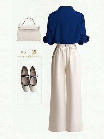 Single-Breasted Shirt & Casual Straight Leg Pants