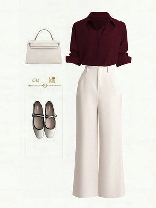 Single-Breasted Shirt & Casual Straight Leg Pants