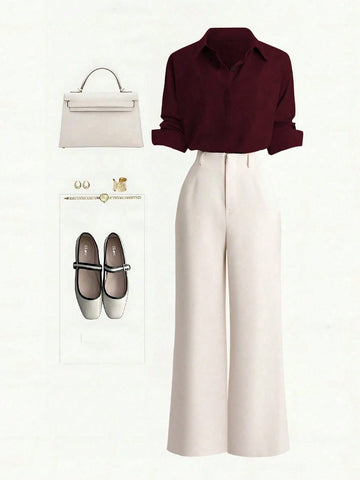 Single-Breasted Shirt & Casual Straight Leg Pants