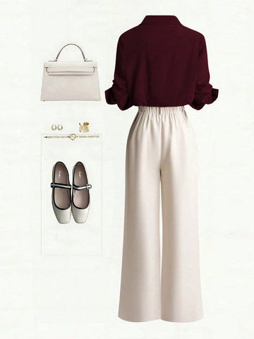 Single-Breasted Shirt & Casual Straight Leg Pants