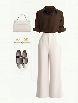 Single-Breasted Shirt & Casual Straight Leg Pants