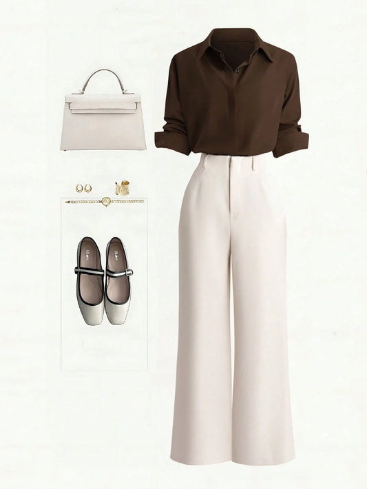 Single-Breasted Shirt & Casual Straight Leg Pants