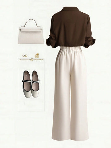 Single-Breasted Shirt & Casual Straight Leg Pants
