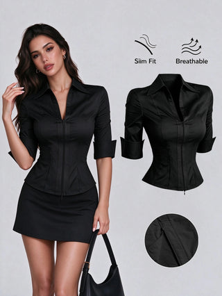 Short Sleeve V-Neck Blouse