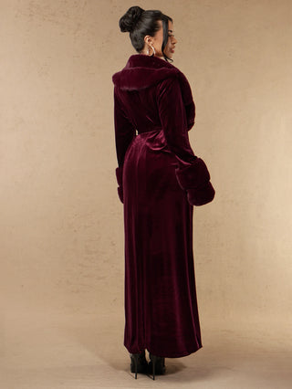 Elegant Faux Fur Collar & Sleeve Long Coat