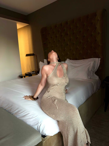 Floral metallic knit maxi dress
