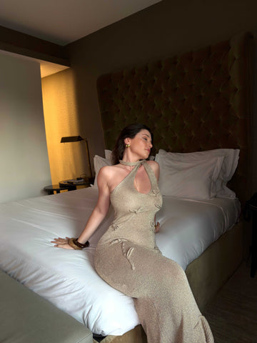 Floral metallic knit maxi dress