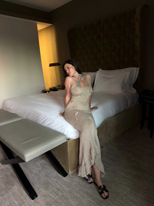 Floral metallic knit maxi dress