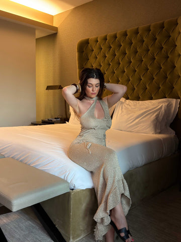 Floral metallic knit maxi dress