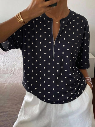 Polka Dot Loose Colorblock Short Sleeve T-Shirt