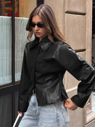 X-Silhouette Long Sleeve Leather Jacket