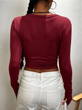Round Neck Long Sleeve Fitted Casual T-Shirt
