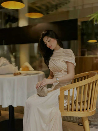 Round Neck ruched Elegant dress