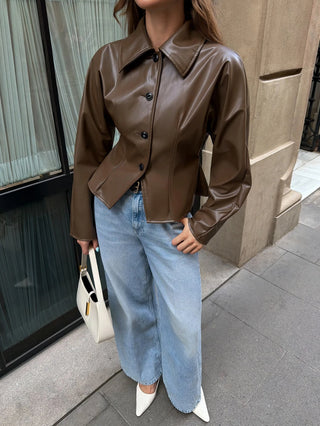 X-Silhouette Long Sleeve Leather Jacket