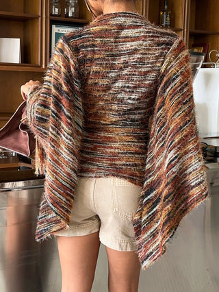 Collar Batwing Sleeve Loose Casual Top Detachable Belt