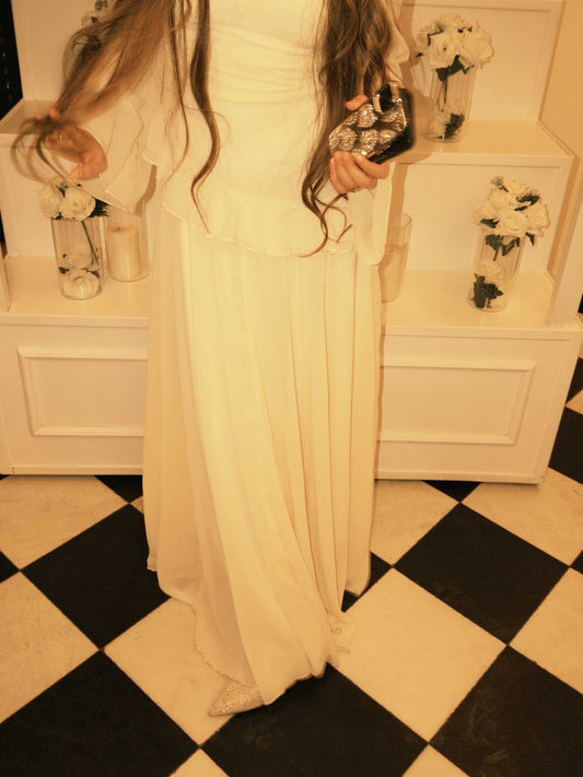 Women's Elegant Flounced Splice Cinched Waist Flare Sleeve Dress