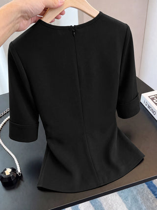 Solid Color Round Neck Casual Versatile Daily Outing Shirt