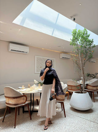 2pc Satin top & polka dot skirt