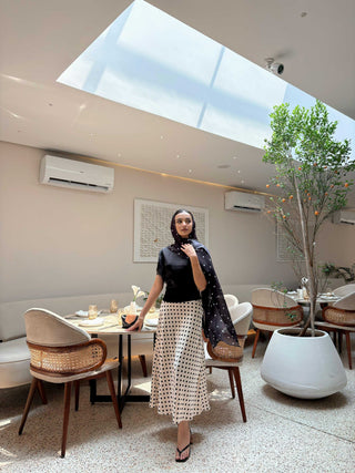 2pc Satin top & polka dot skirt