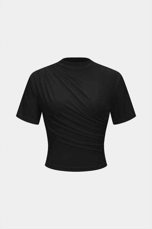 Mock Neck Ruched Short Sleeve T-Shirt
