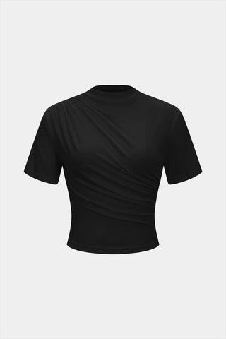 Mock Neck Ruched Short Sleeve T-Shirt