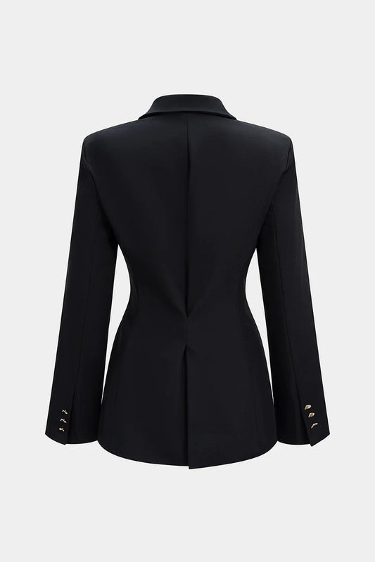 Notched Lapel Metallic Decor Ruched Asymmetrical Blazer