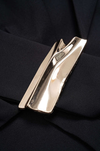 Notched Lapel Metallic Decor Ruched Asymmetrical Blazer